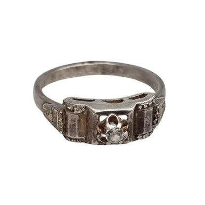 Anillo antiguo Art Déco de plata y circonita para Mujer retro los años 40.