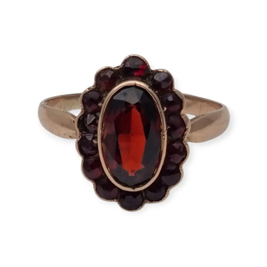 Anillo de granate rojo oro anillo 8k vintage compromiso