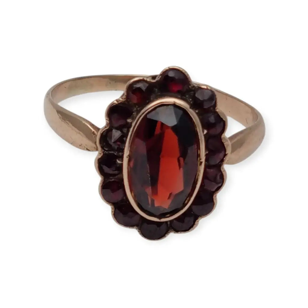 Anillo de granate rojo oro anillo 8k vintage compromiso
