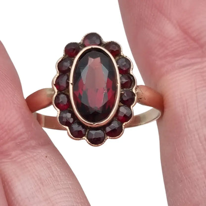 Anillo de granate rojo oro anillo 8k vintage compromiso