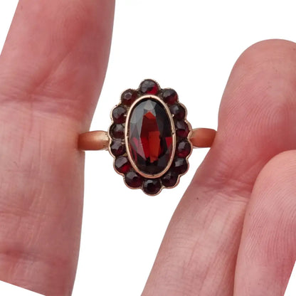 Anillo de granate rojo oro anillo 8k vintage compromiso