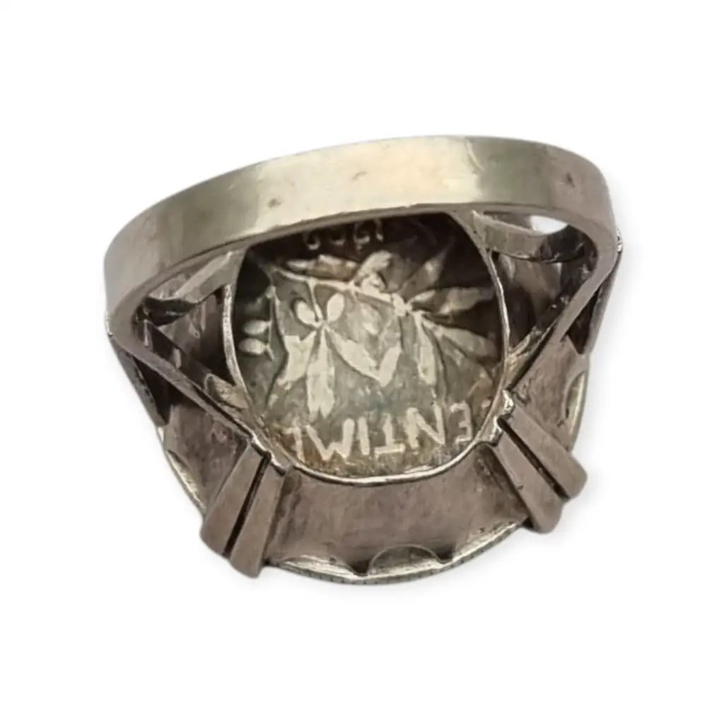 Anillo antiguo de moneda 50 céntimos francesa en plata montura artesanal