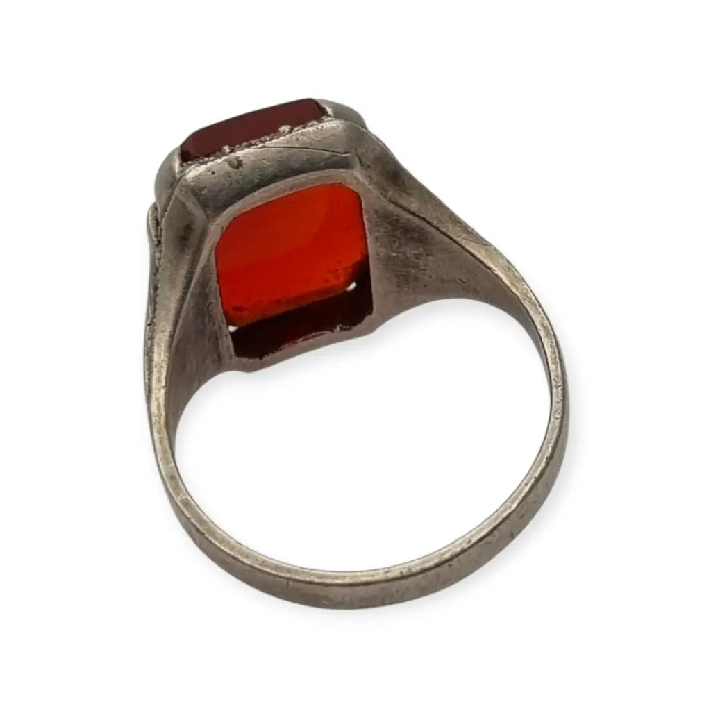 Anillo Art Déco de plata 835 y cornalina rectangular circa 1930-1940 regalos