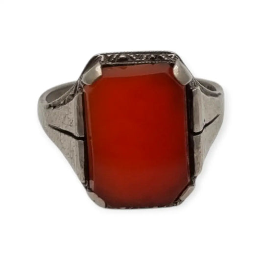 Anillo Art Déco de plata 835 y cornalina rectangular circa 1930 1940 regalos