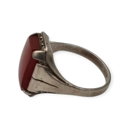Anillo Art Déco de plata 835 y cornalina rectangular circa 1930-1940 regalos