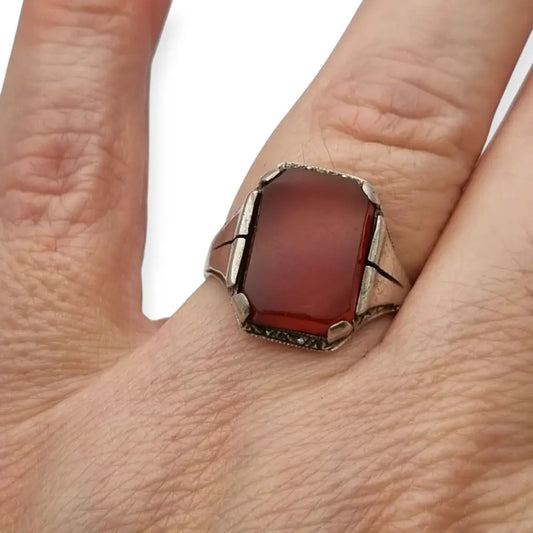 Anillo Art Déco de plata 835 y cornalina rectangular circa 1930 1940 regalos