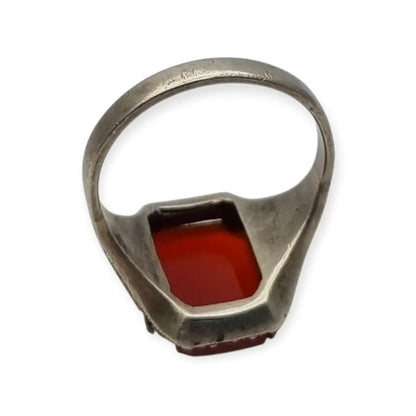 Anillo Art Déco de plata 835 y cornalina rectangular circa 1930-1940 regalos