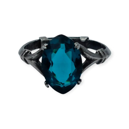 Anillo Art Déco de plata esterlina con piedra azul talla ovalada para mujer