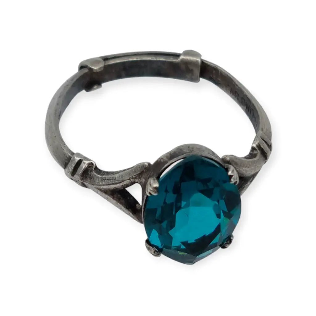 Anillo Art Déco de plata esterlina con piedra azul talla ovalada para mujer