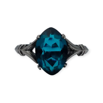 Anillo Art Déco de plata esterlina con piedra azul talla ovalada para mujer