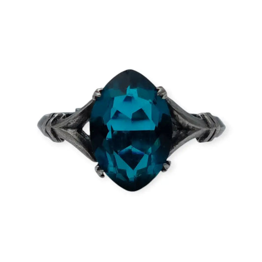 Anillo Art Déco de plata esterlina con piedra azul talla ovalada para mujer