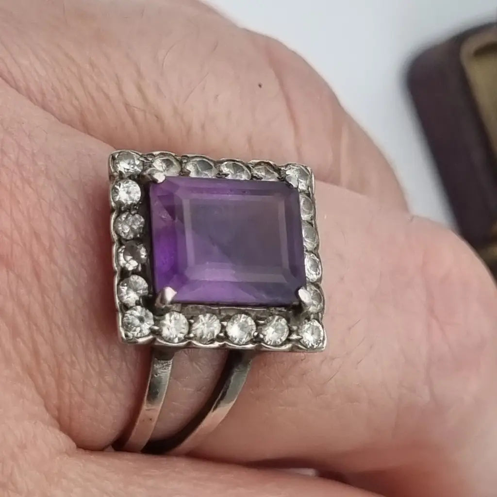 Anillo art déco vintage anillo de plata morado