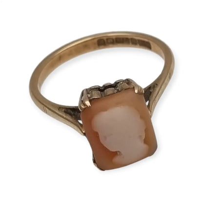 Anillo camafeo rectangular en oro 9k inglés • Birmingham • Joyería vintage