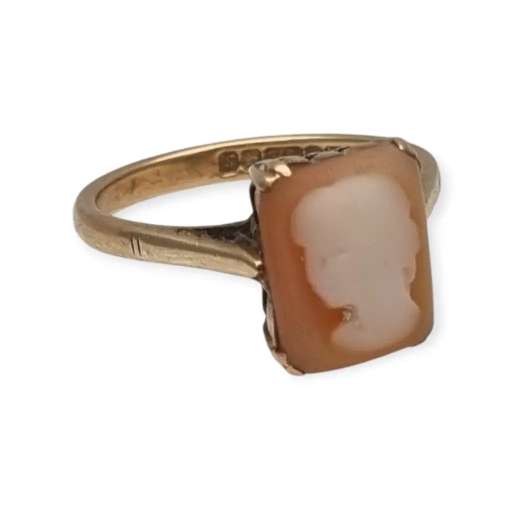 Anillo camafeo rectangular en oro 9k inglés • Birmingham • Joyería vintage
