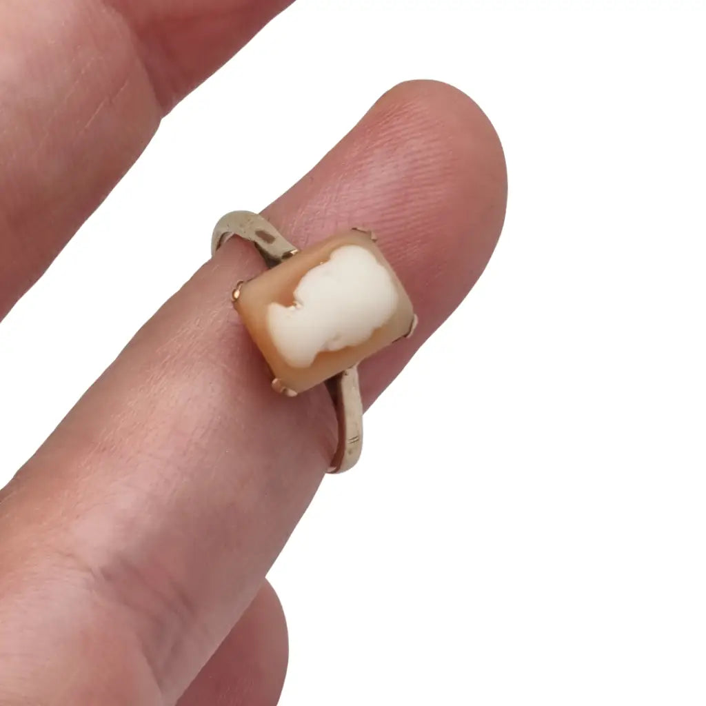 Anillo camafeo rectangular en oro 9k inglés • Birmingham • Joyería vintage