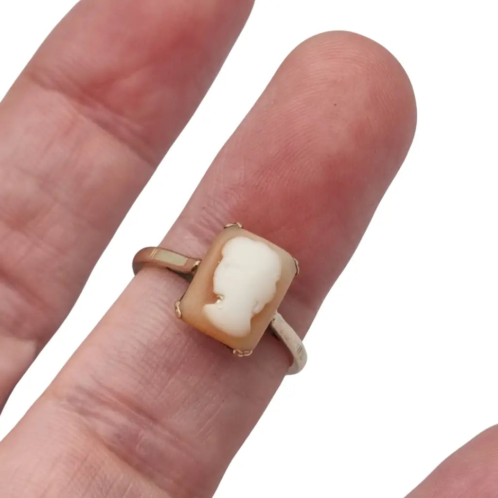 Anillo camafeo rectangular en oro 9k inglés • Birmingham • Joyería vintage
