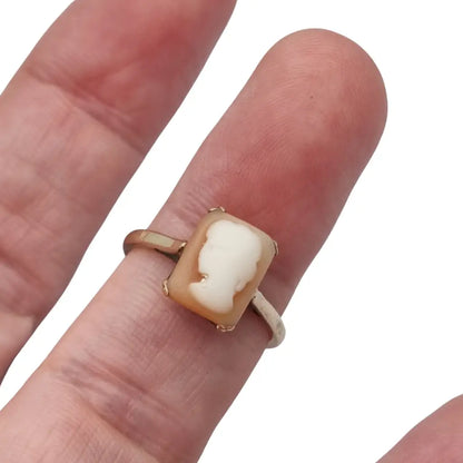 Anillo camafeo rectangular en oro 9k inglés • Birmingham • Joyería vintage