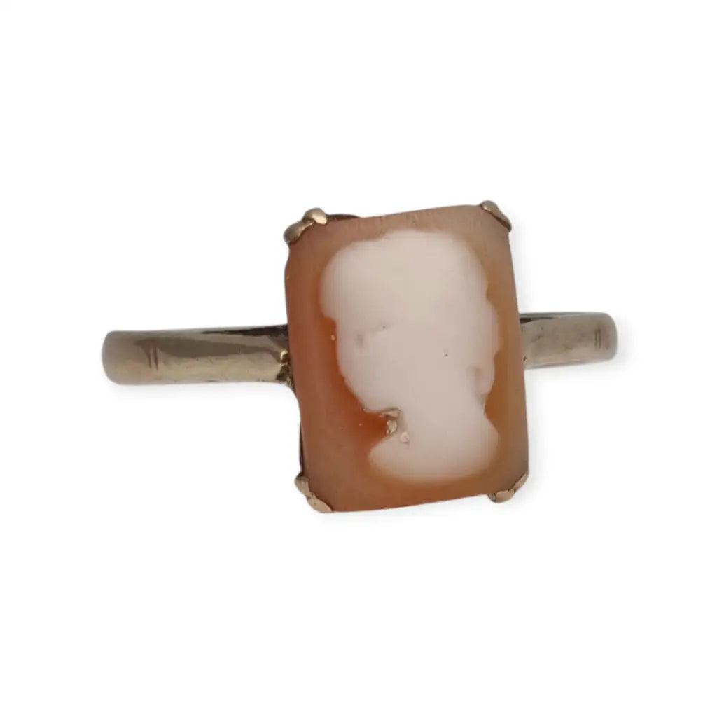 Anillo camafeo rectangular en oro 9k inglés • Birmingham • Joyería vintage