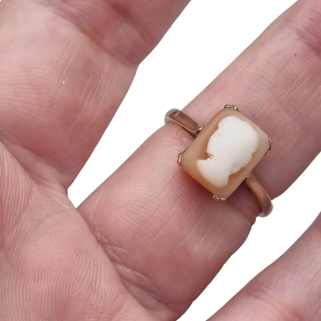 Anillo camafeo rectangular en oro 9k inglés • Birmingham • Joyería vintage