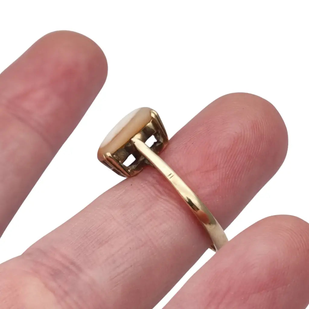 Anillo camafeo rectangular en oro 9k inglés • Birmingham • Joyería vintage