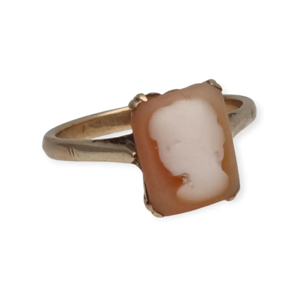 Anillo camafeo rectangular en oro 9k inglés • Birmingham • Joyería vintage