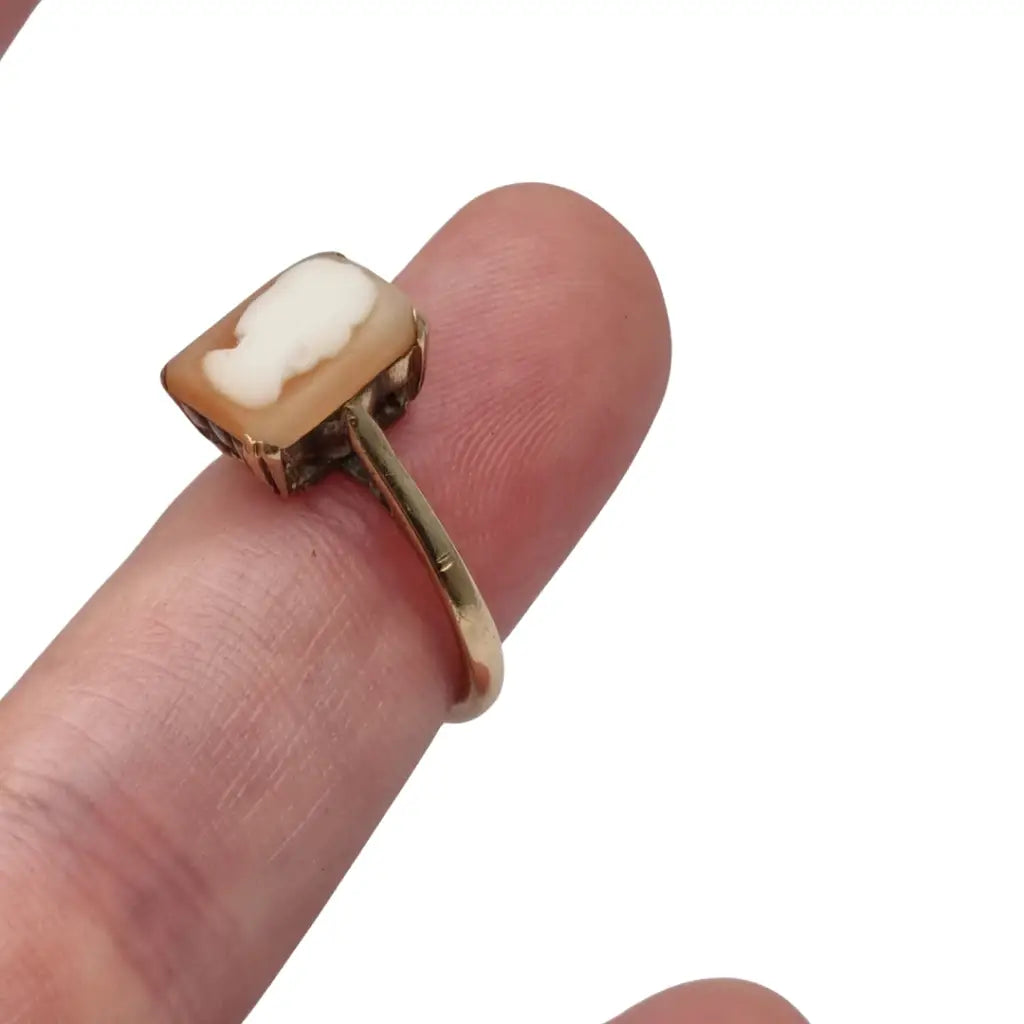 Anillo camafeo rectangular en oro 9k inglés • Birmingham • Joyería vintage