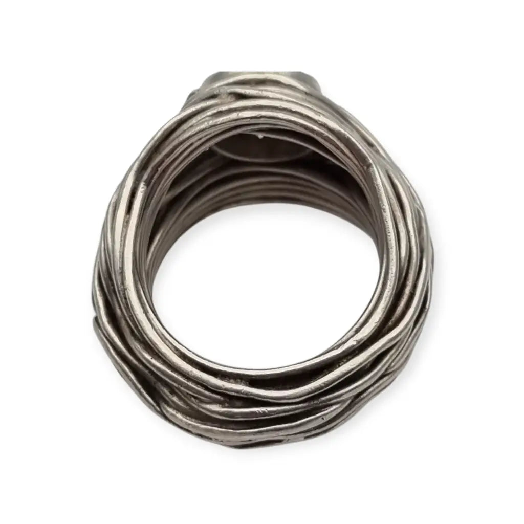 Anillo escultural brutalista en plata con circonita 90s diseño orgánico