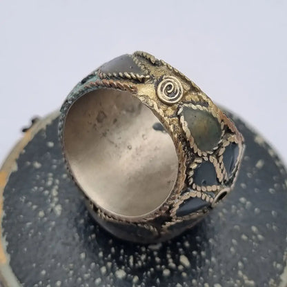 Anillo étnico de piedra azul tamaño grande joyería boho vintage años 70 80