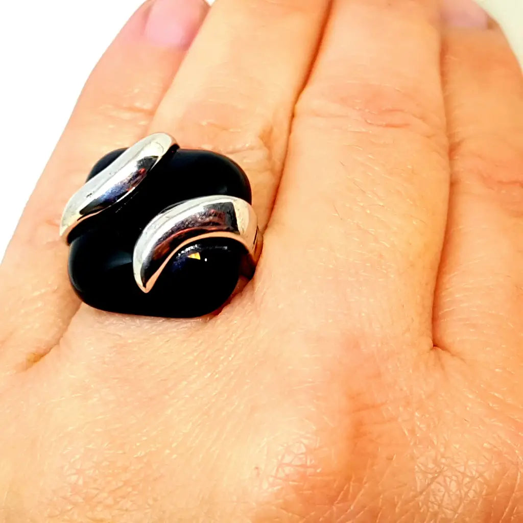 Anillo de ónix mujer vintage anillo negro anillos para plata