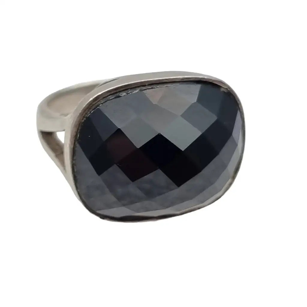 Anillo de ónix negro para mujer estilo vintage piedra facetada joyería