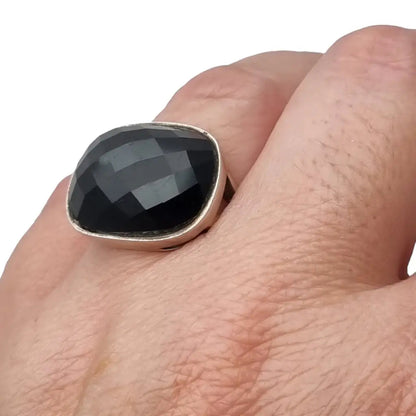 Anillo de ónix negro para mujer estilo vintage piedra facetada joyería