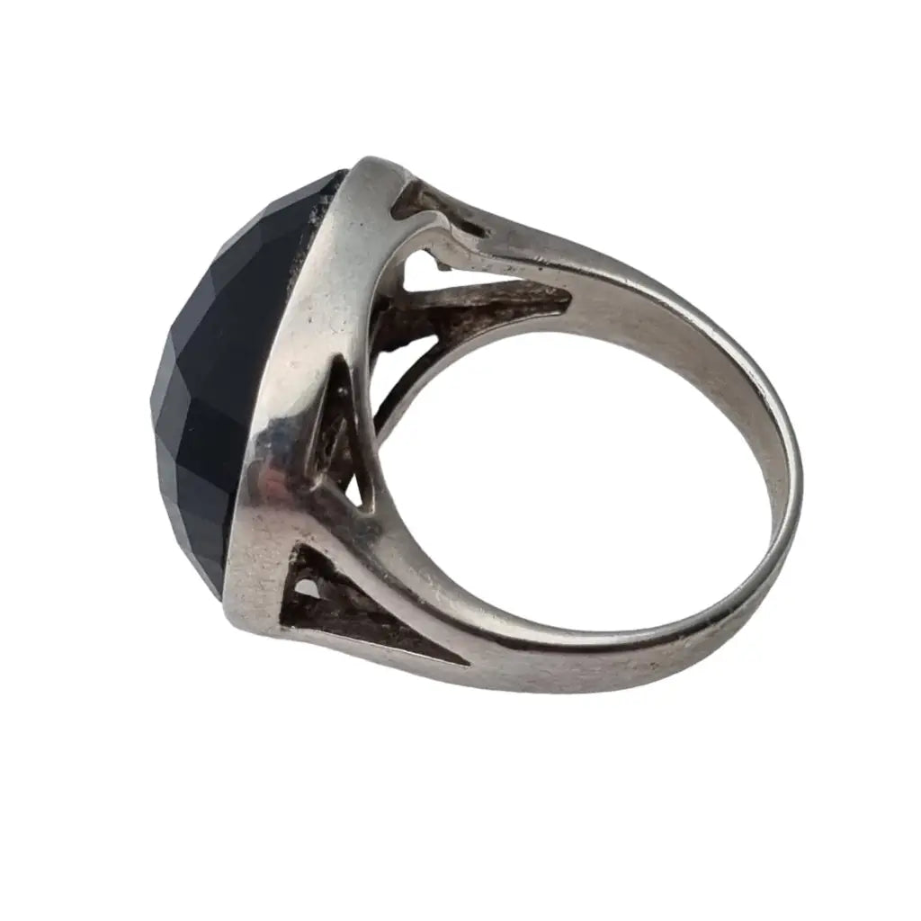 Anillo de ónix negro para mujer estilo vintage piedra facetada joyería