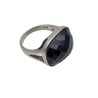 Anillo de ónix negro para mujer estilo vintage piedra facetada joyería