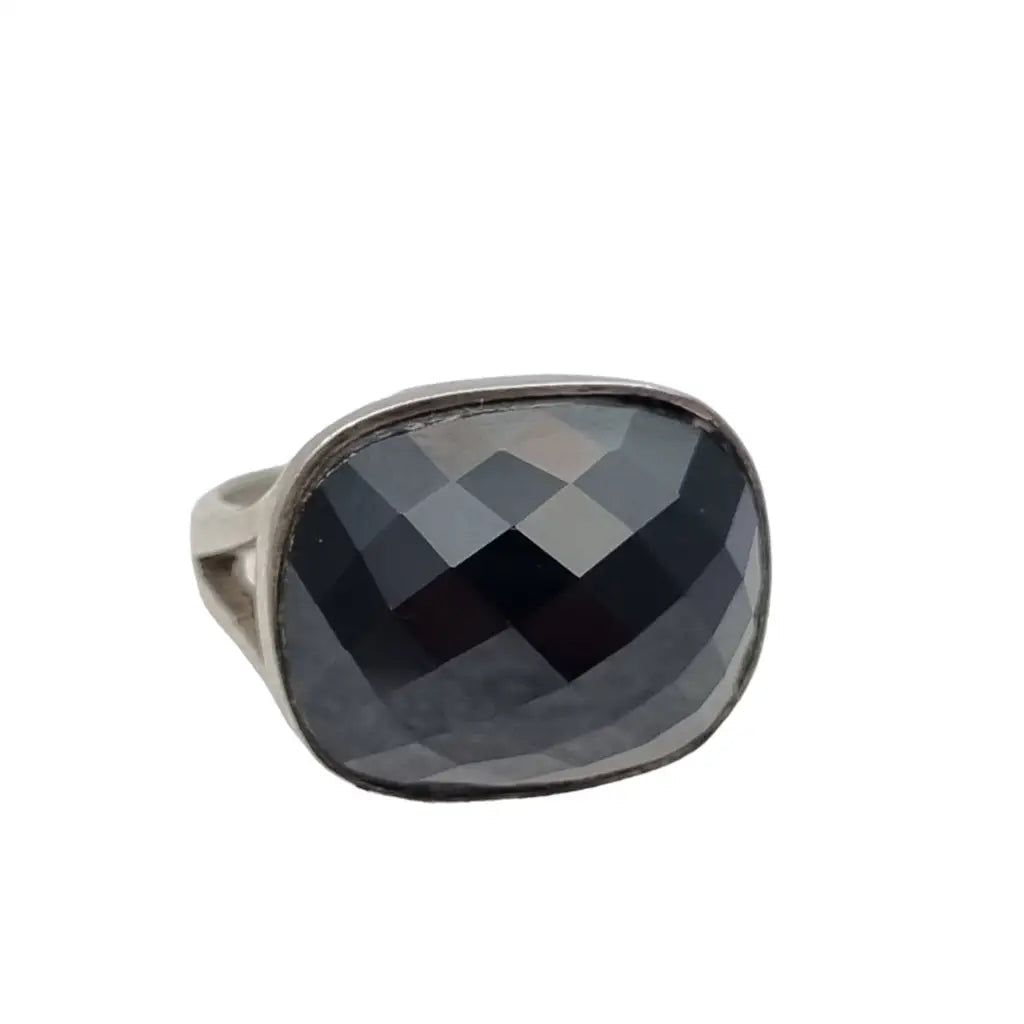 Anillo de ónix negro para mujer estilo vintage piedra facetada joyería