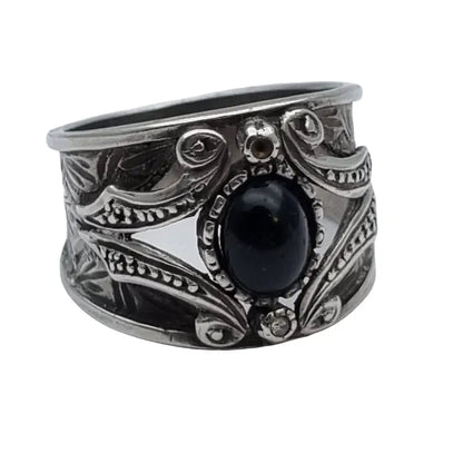 Anillo negro plata de ley estilo victoriano joyería tradicional nostálgica