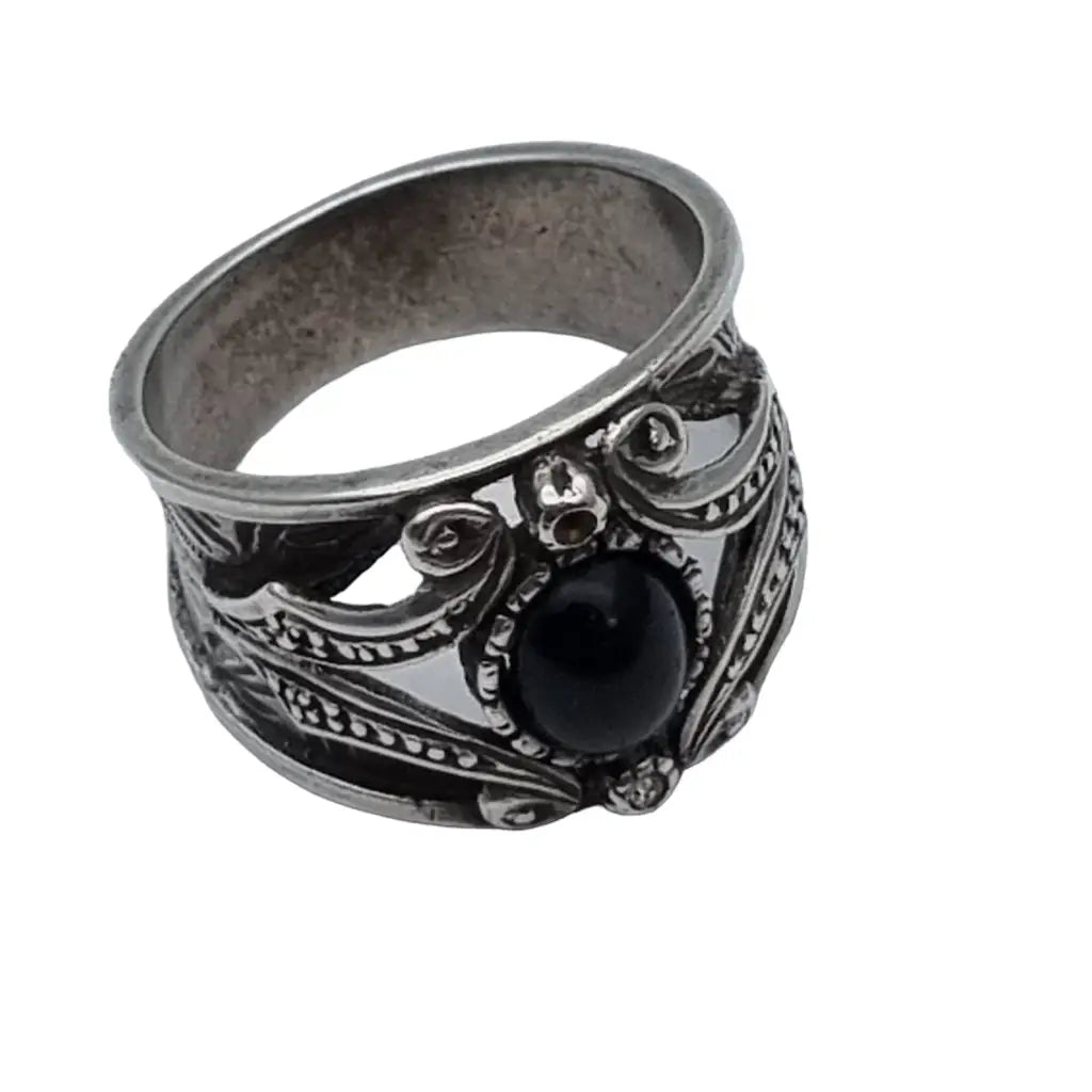 Anillo negro plata de ley estilo victoriano joyería tradicional nostálgica