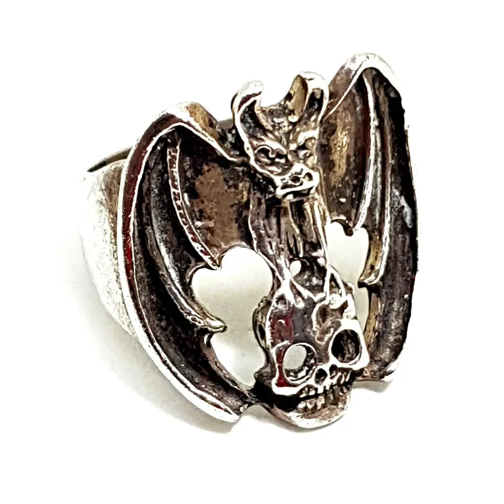 Anillo plata calavera murciélago anillo de ley hombre