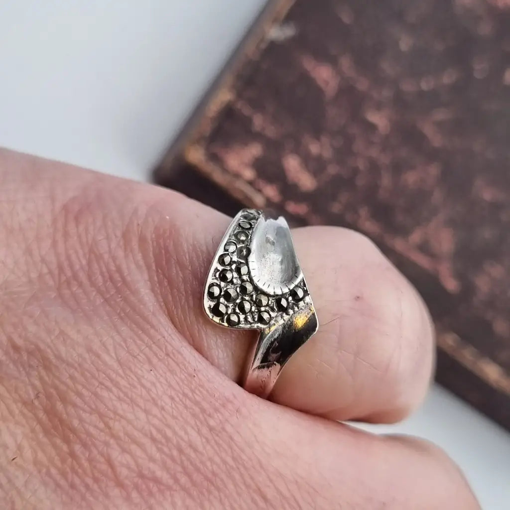 Anillo de plata ley joyas marcasitas para mujer regalos ella zigzag