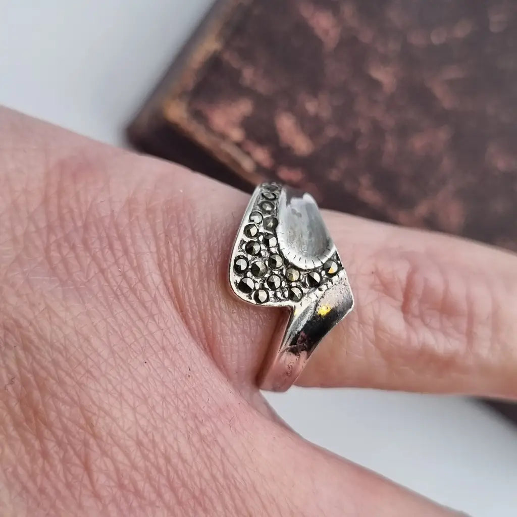 Anillo de plata ley joyas marcasitas para mujer regalos ella zigzag