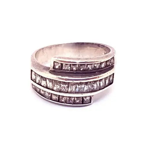 Anillo de plata vintage aro circonitas triple en 925