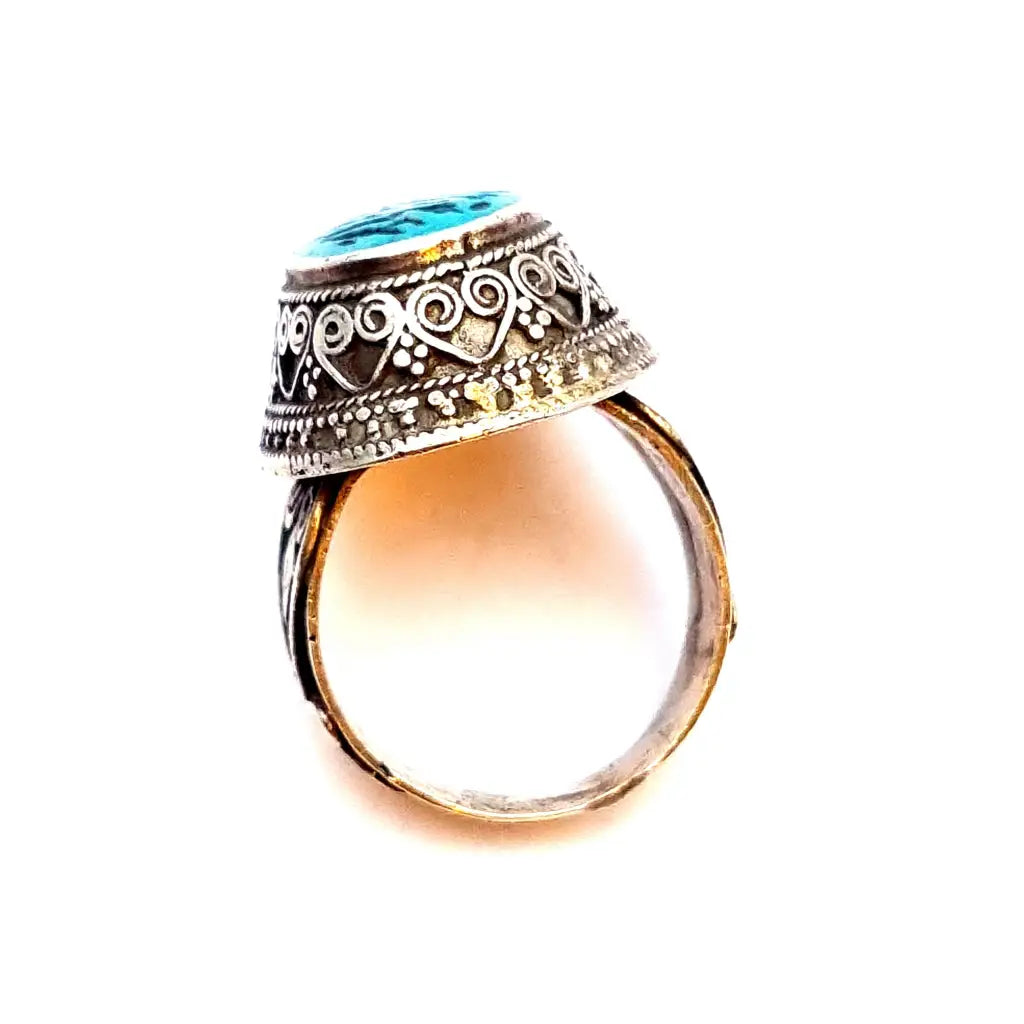 Anillo de plata boho con piedra verde grabada étnico Joyería oriental