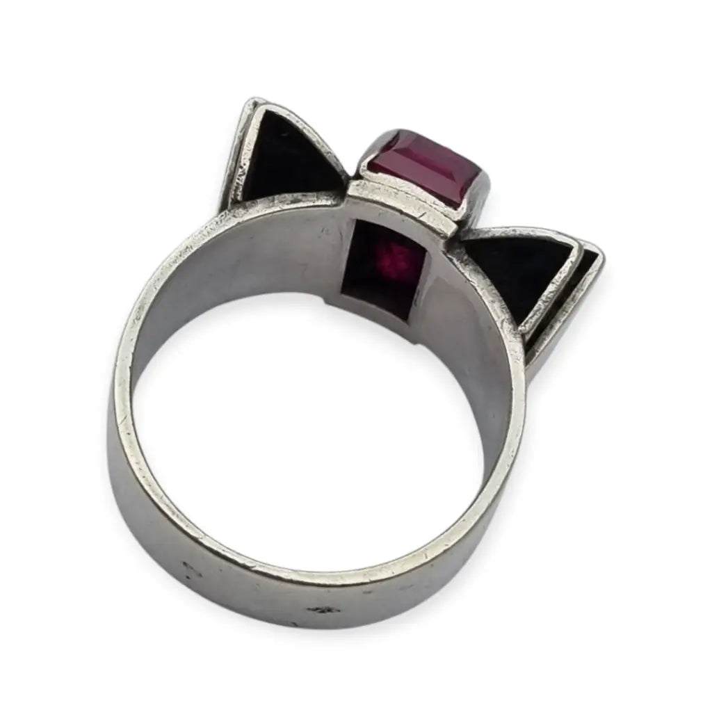 Anillo vintage Art Decó años 40 en plata y vistas de oro rubí sintético caja