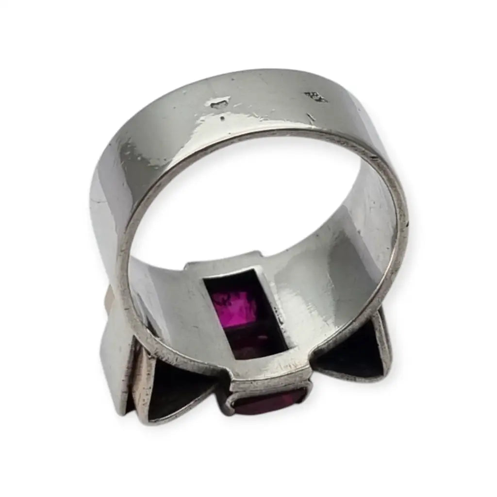 Anillo vintage Art Decó años 40 en plata y vistas de oro rubí sintético caja