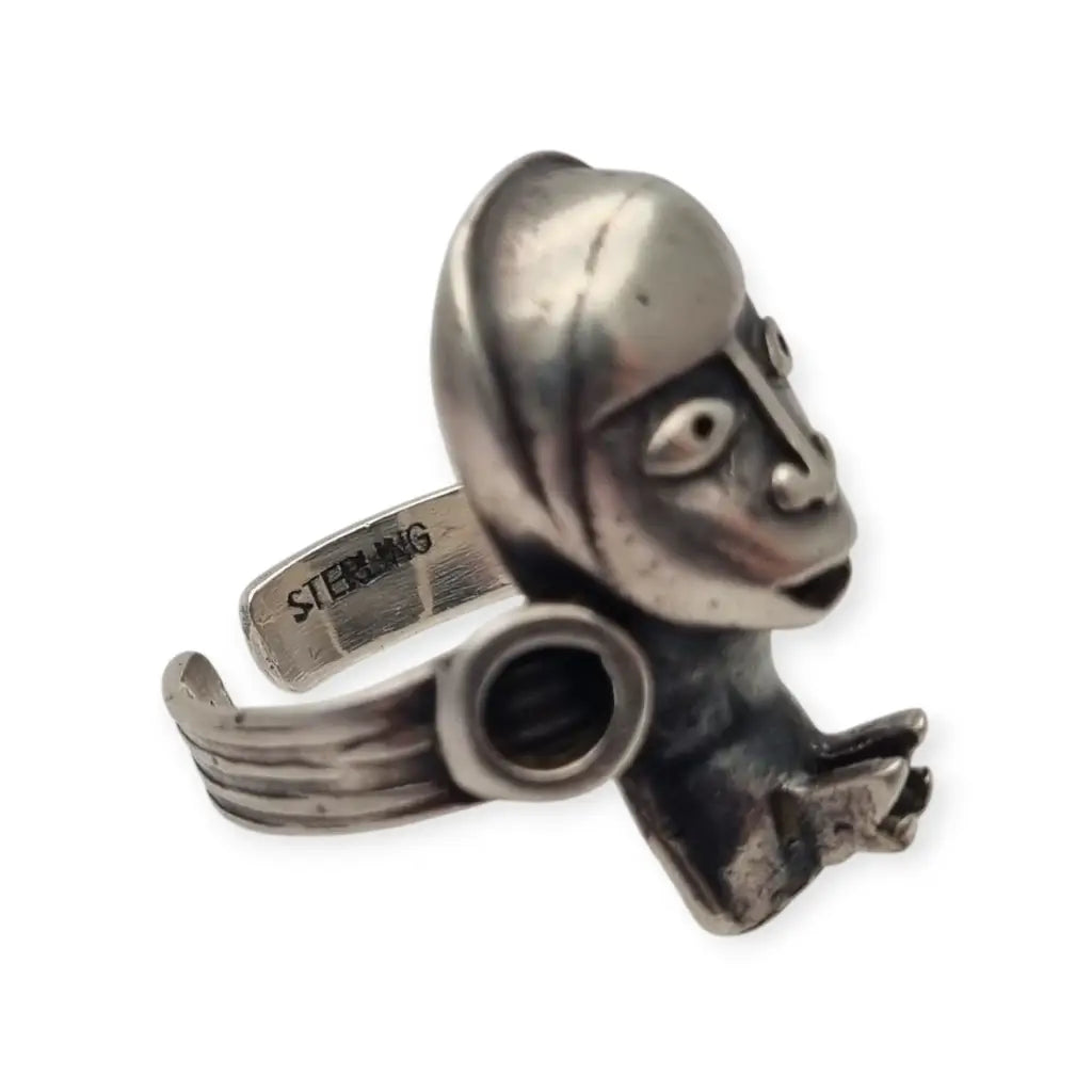 Anillo vintage Boho tribal en plata con figura de diseño Etnico escultórico