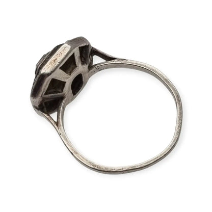 Anillo vintage estilo art decó de plata con marcasitas y hematita negra diseño