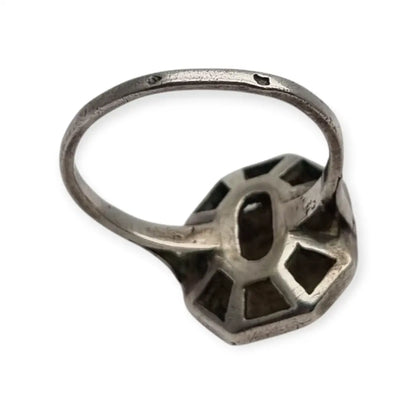 Anillo vintage estilo art decó de plata con marcasitas y hematita negra diseño