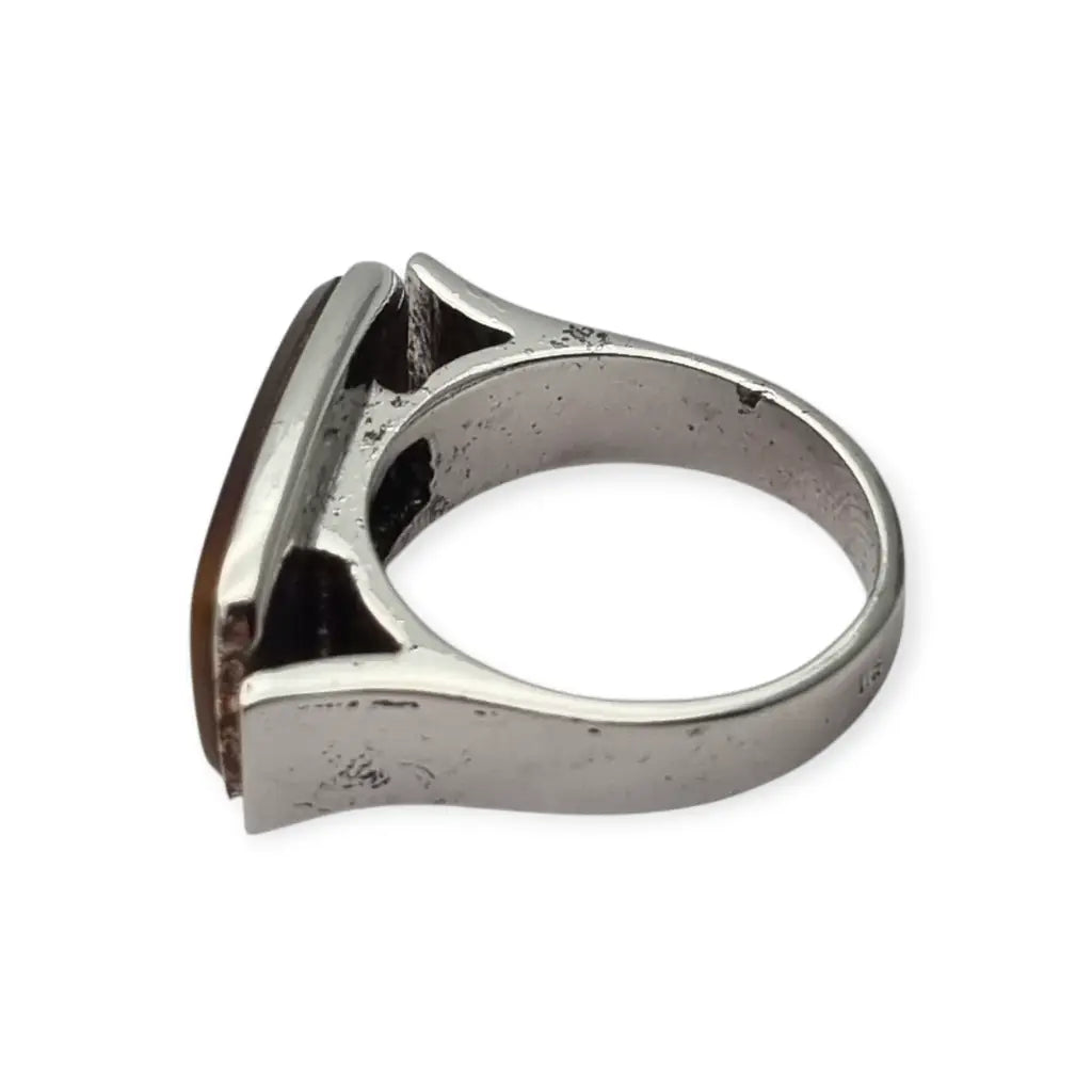 Anillo vintage de plata 915 con cabujón rectangular marrón 1980-90.