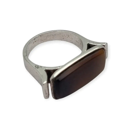Anillo vintage de plata 915 con cabujón rectangular marrón 1980-90.
