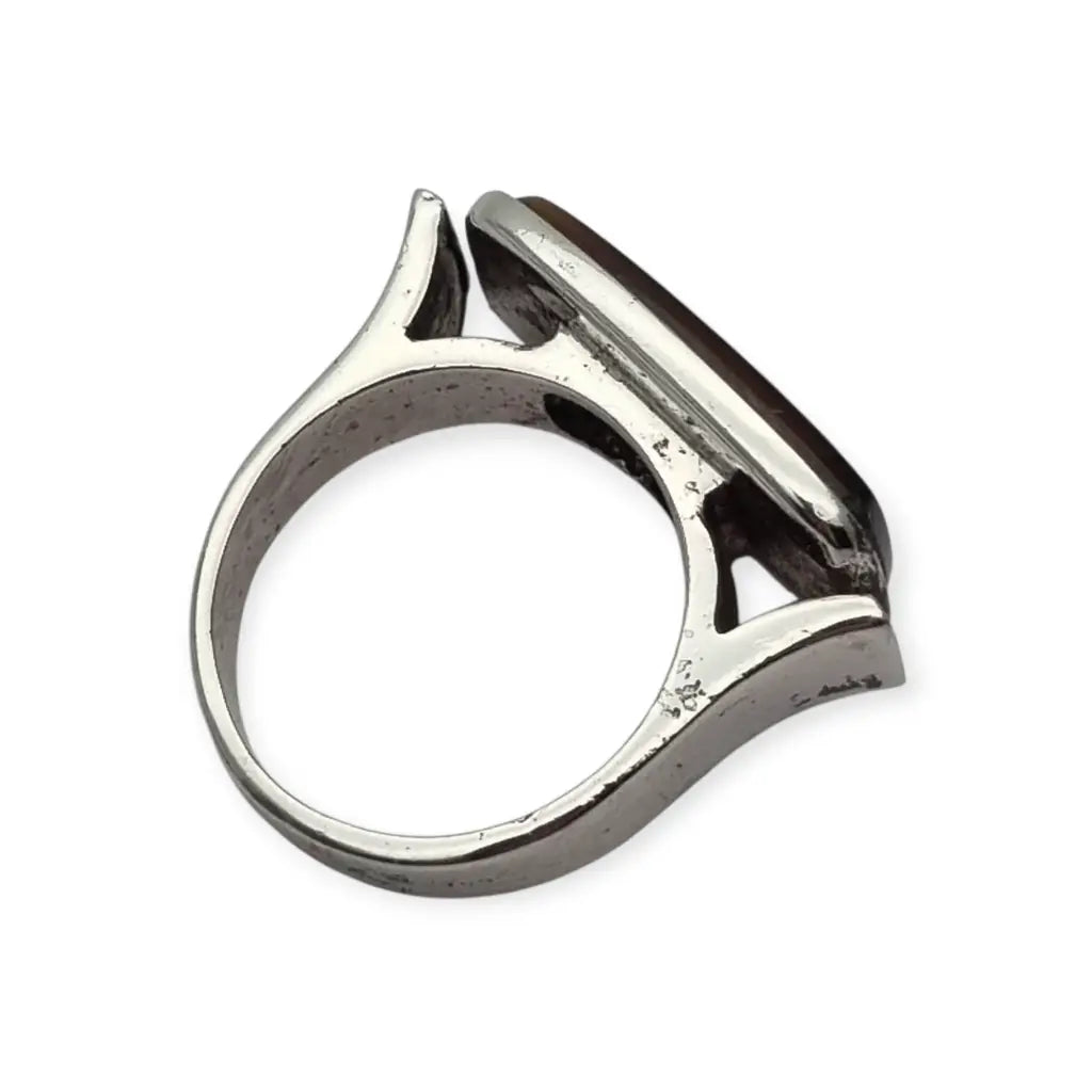 Anillo vintage de plata 915 con cabujón rectangular marrón 1980-90.