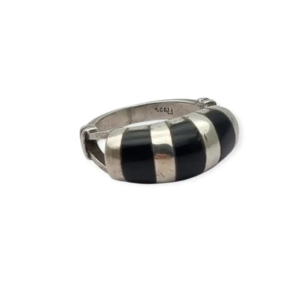 Anillo vintage de plata 925 con incrustaciones ónix negro en rayas diseño